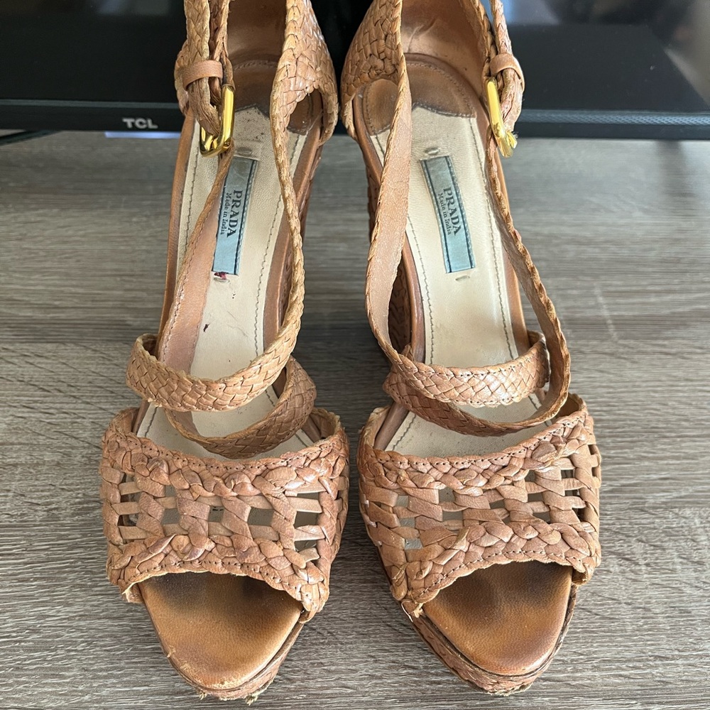 Prada Wicker Platform Heel